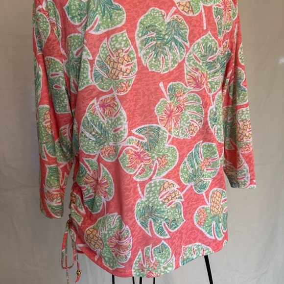 Hearts of Palm tropical print blouse embellished neck coral lime pineapple large - Picture 12 of 16